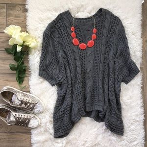 Sweater Dolman Sleeve Medium Knit Grey Oversized
